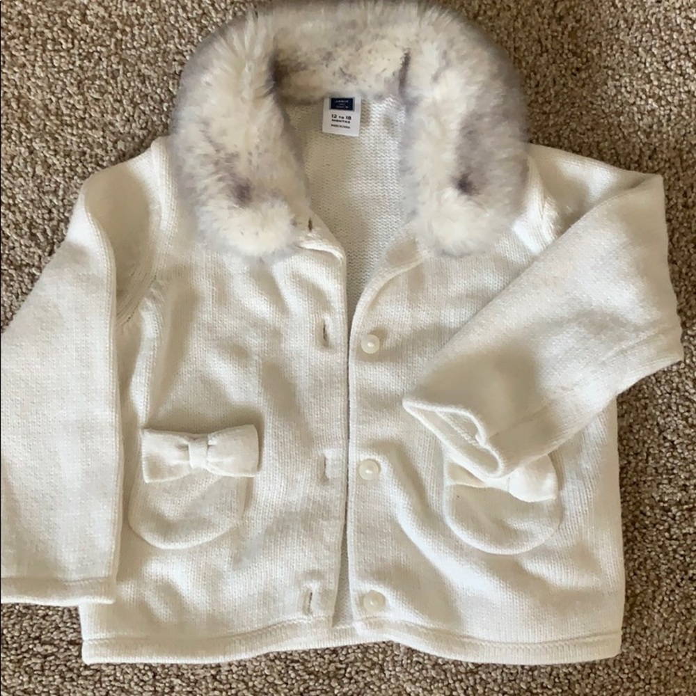 Girls Janie and Jack Ivory Cardigan w/ fur collar